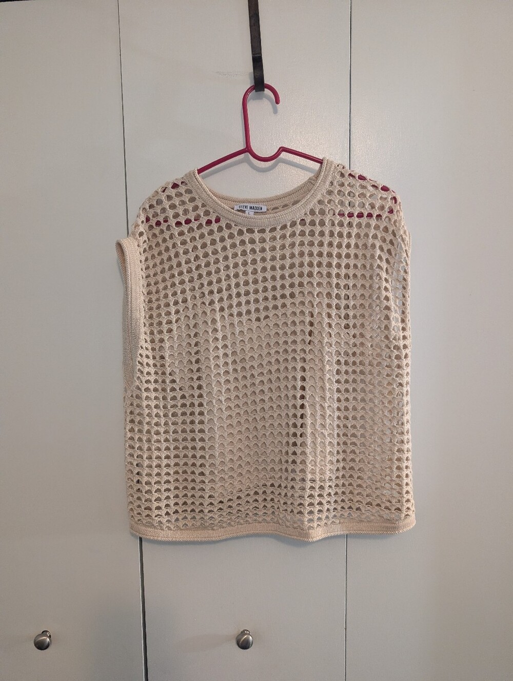 Steve Madden Cream Openwork Knit Lined Sleeveless Tank
